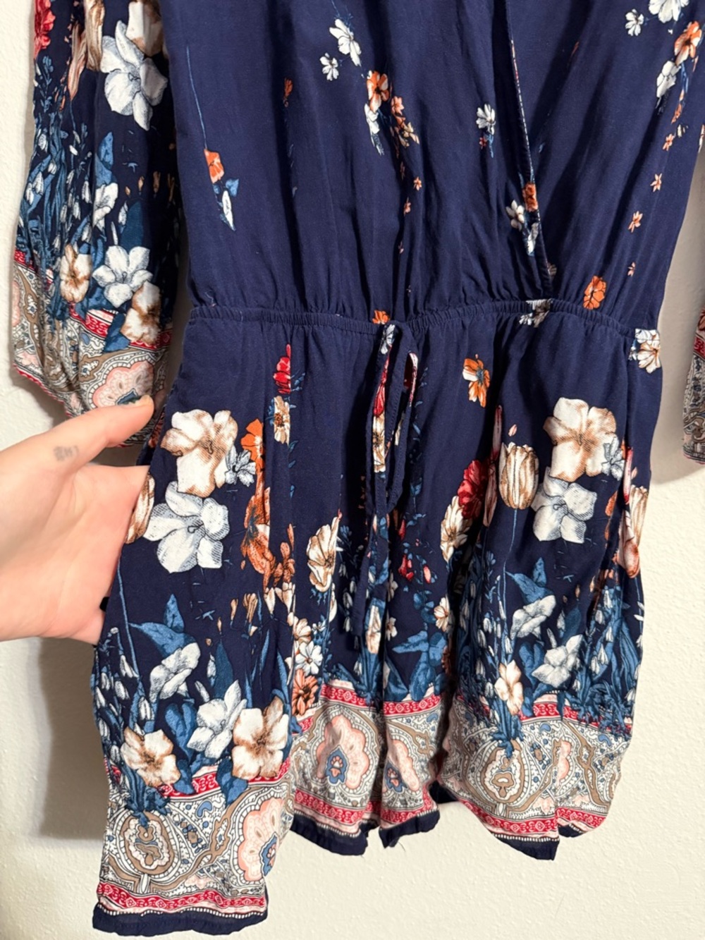 ☀️ Kori America • Navy Floral Wrap Tunic Romper • Women’s Size Small - Picture 2 of 15
